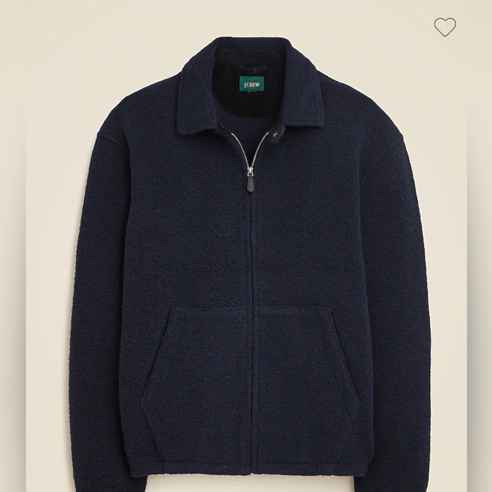 J. Crew Oarsman Classic Wool Blend Navy Hybrid Sweater Fleece Zip-Up Jacket. L